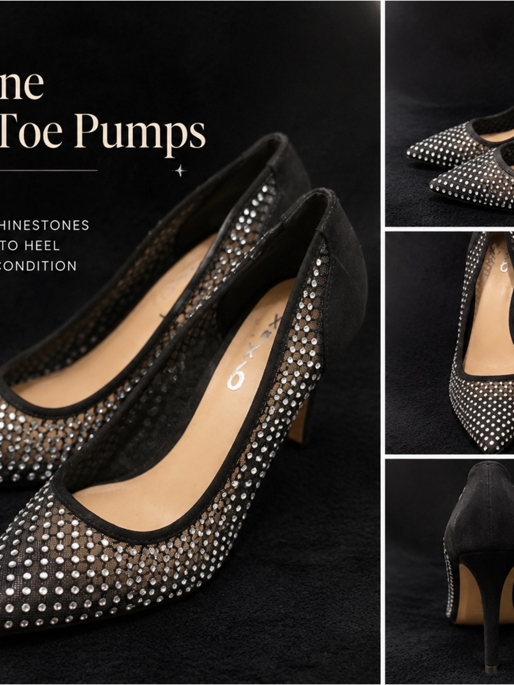 Mix no. 6 Black Rhinestone Pointed Toe Pumps - Women's Dress Heels